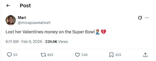 Post mari mrcapsaveahoel lost her valentines money on the super bowl 611 am feb