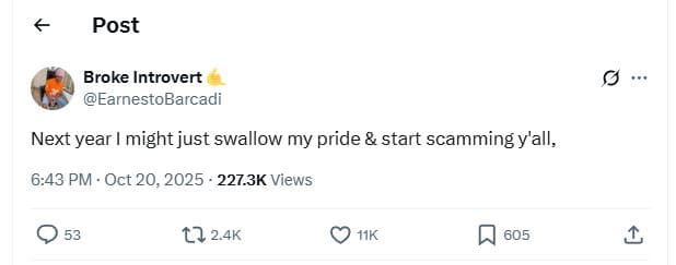 Post broke introvert earnestobarcadi next year might just swallow my pride start