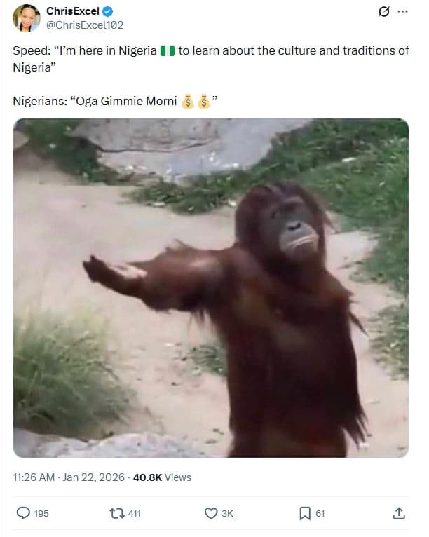 Chrisexcel chrisexcel102 speed 'tm here in nigeria to learn about the culture an