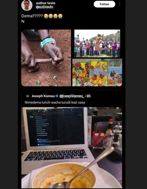 Auther tevin gaacam follow dema???2? 0 joseph kamau josaatkaeul nimedema lunch w