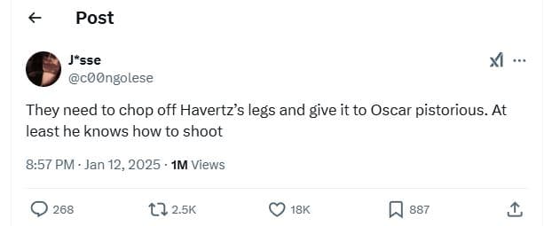 Post jsse coongolese they need to chop off havertz's legs and give it to oscar p