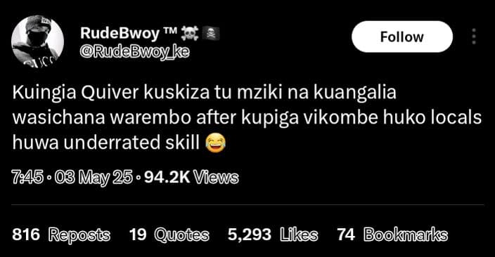 Rudebwoy tm rudebwoy ke follow kuingia quiver kuskiza tu mziki na kuangalia wasi