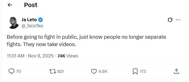 Post ja leto falsilke before going to fight in public, just know people no longe