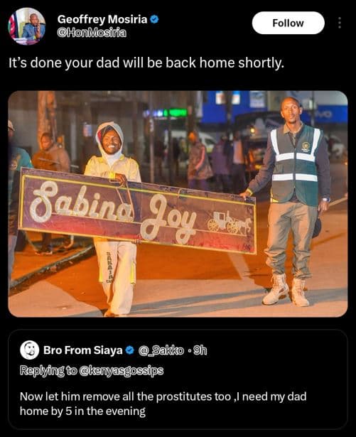 Geoffrey mosiria honlmosia follow its done your dad will be back home shortly. 8