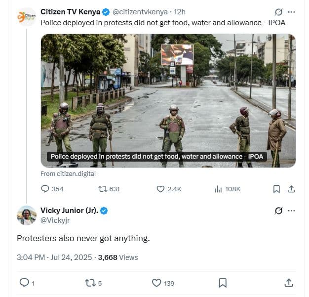 Citizen tv kenya citizentvkenya 12h police deployed in protests did not get food