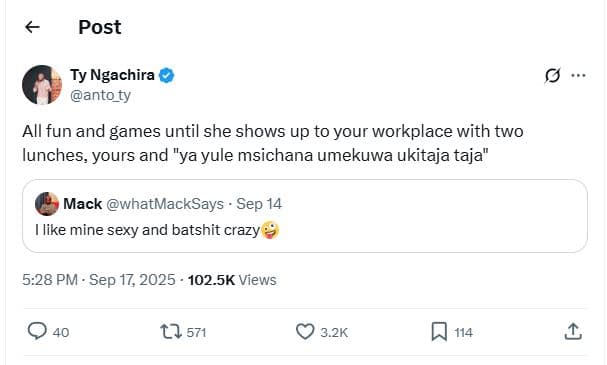 Post ty ngachira anto_ty all fun and games until she shows up to your workplace