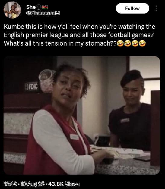 She khaleeseem follow kumbe this is how y'all feel when you're watching the engl