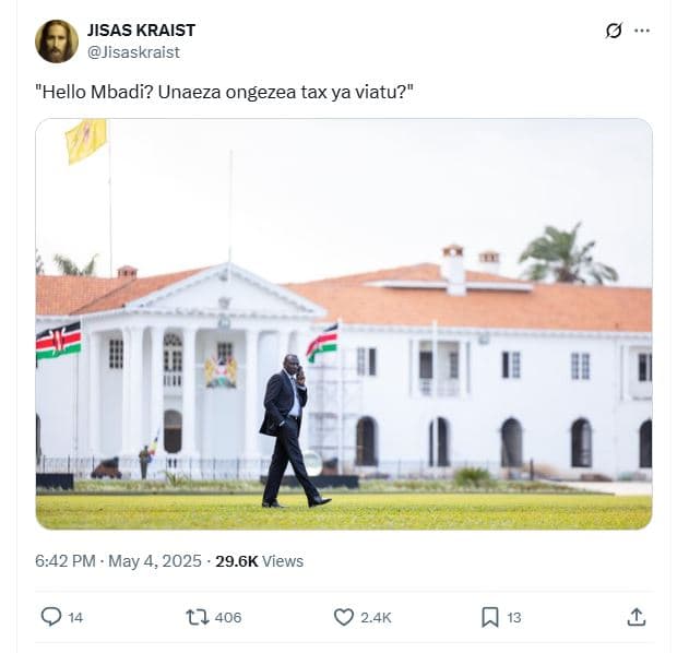 Jisas kraist jisaskraist hello mbadi? unaeza ongezea tax ya viatu? 642 pm may 4,