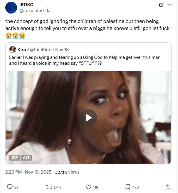 Iroko irokointertidal the concept of god ignoring the children of palestine but