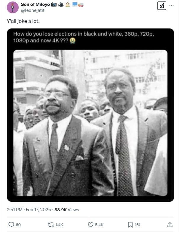 Son of miloyo leone_atiti y'all joke a lot. how do you lose elections in black a