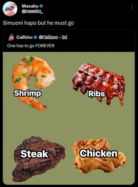 Masaku miasaku simuoni hapo but he must go callunc callunc ' 2d one has to go fo