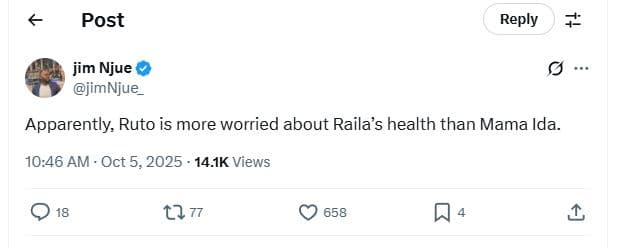 Post reply jim njue jimnjue_ apparently ruto is more worried about raila's healt
