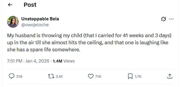 Post unstoppable bela owojeloche my husband is throwing my child that carried fo