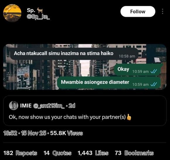 Sp sp_ka follow acha ntakucall simu inazima na stima haiko 10.58 am ii okay 10.5