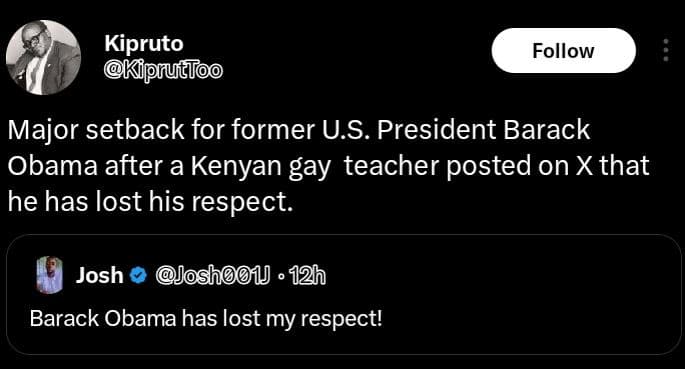 Kipruto kiprutloo follow major setback for former u.s. president barack obama af