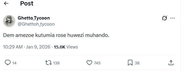 Post ghetto_tycoon ghettoh_tycoon dem amezoe kutumia rose huwezi muhando 10.29 a