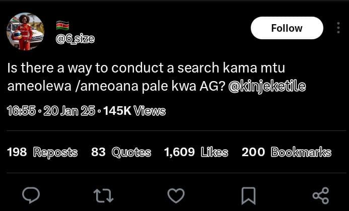 Follow size is there a way to conduct a search kama mtu ameolewa ameoana pale kw