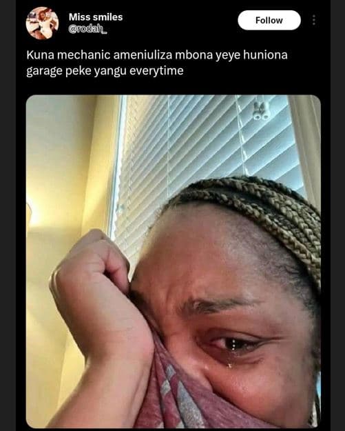 Miss smiles odal follow kuna mechanic ameniuliza mbona yeye huniona garage peke