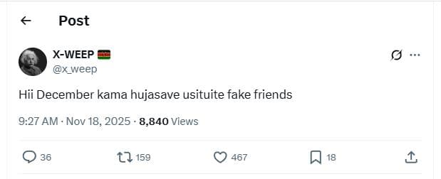 Post xweep x_weep hii december kama hujasave usituite fake friends 9.27 am nov 1