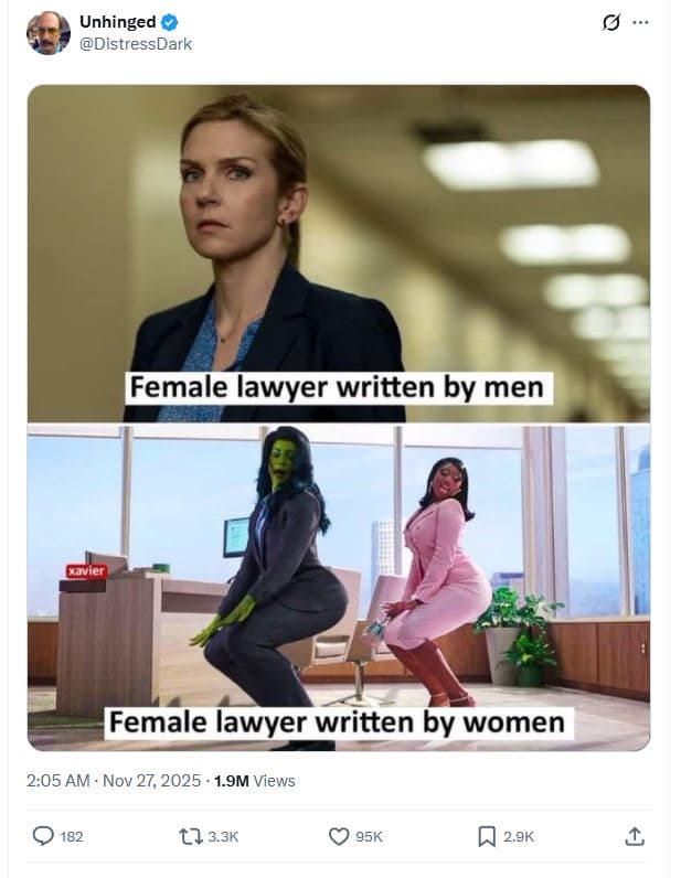 Unhinged distressdark female lawyer written by men cavier female lawyer written