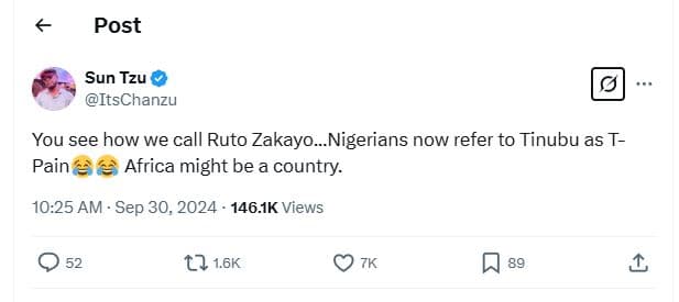 Post sun tzu itschanzu you see how we call ruto zakayo_nigerians now refer to ti