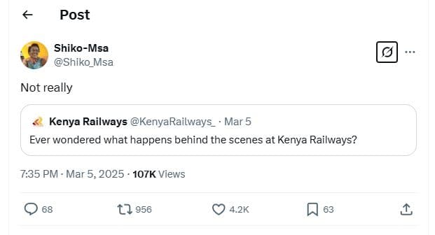 Post shikomsa shiko_msa not really kenya railways kenyarailways mar 5 ever wonde