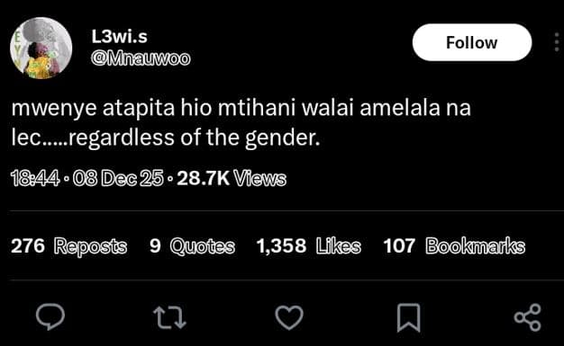 L3wi.s mnauwoo follow mwenye atapita hio mtihani walai amelala na lec_regardless