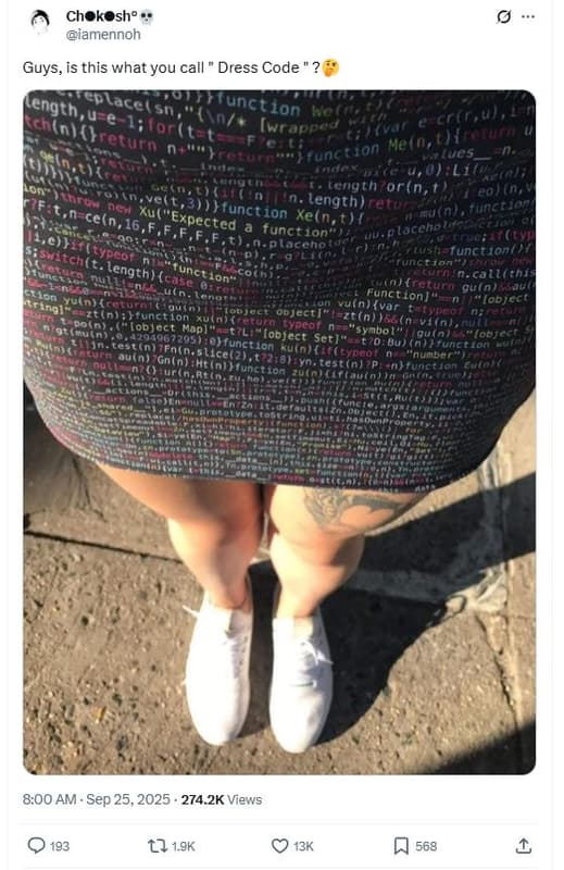 Chokosho lamennon guys, is this what you call dress code ength colaceisn ouncuio