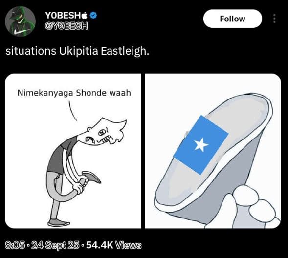 Yobesh ybesh follow situations ukipitia eastleigh nimekanyaga shonde waah 805 .2