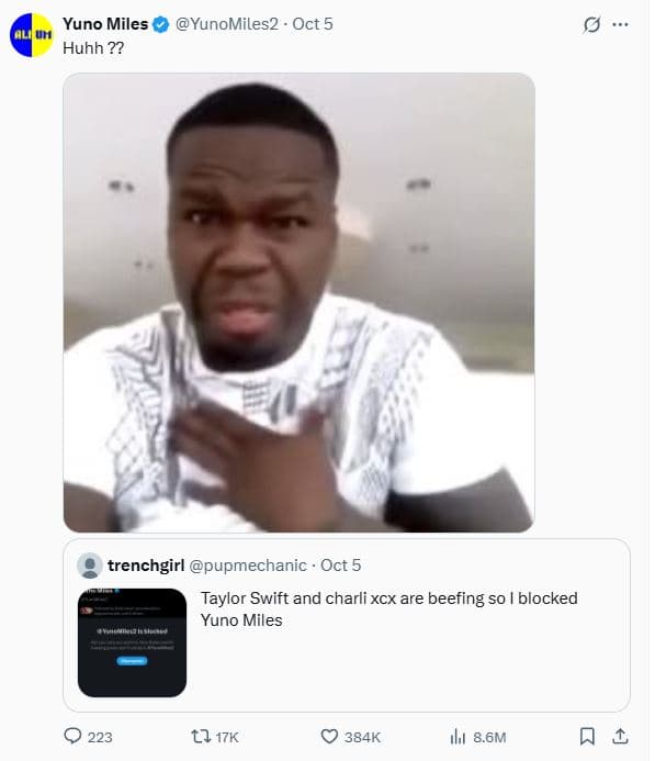 Yuno miles huhh ?? yunomiles2 oct 5 trenchgirl pupmechanic oct 5 taylor swift an