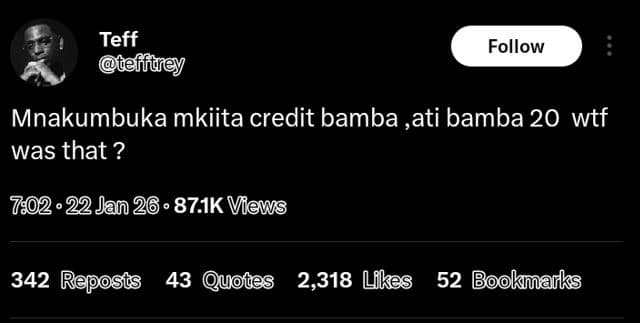Teff teffte follow mnakumbuka mkiita credit bamba ,ati bamba 20 wtf was that ? 7