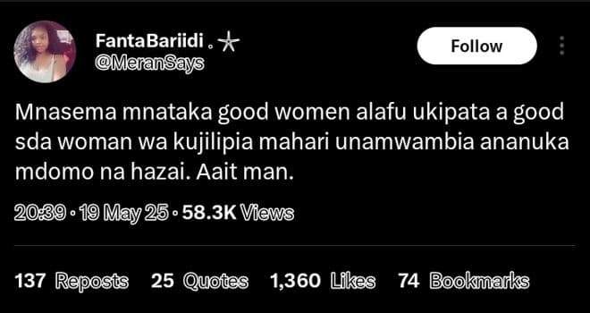 Fantabariidi . meransays follow mnasema mnataka good women alafu ukipata a good