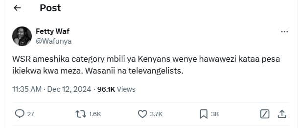 Post fetty waf wafunya wsr ameshika category mbili ya kenyans wenye hawawezi kat
