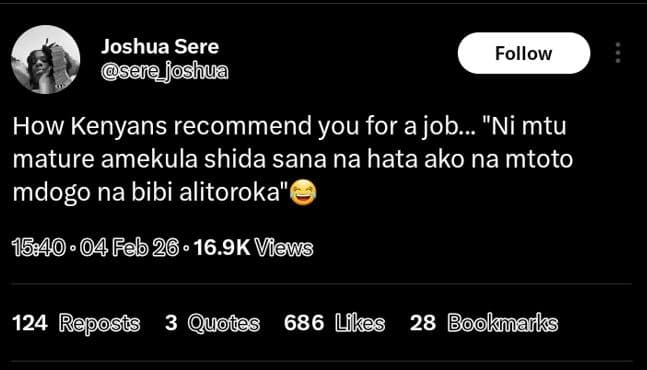 Joshua sere ef_ioshua follow how kenyans recommend you for a job.. ni mtu mature