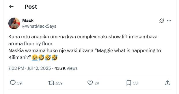Post mack whatmacksays kuna mtu anapika umena kwa complex nakushow lift imesamba