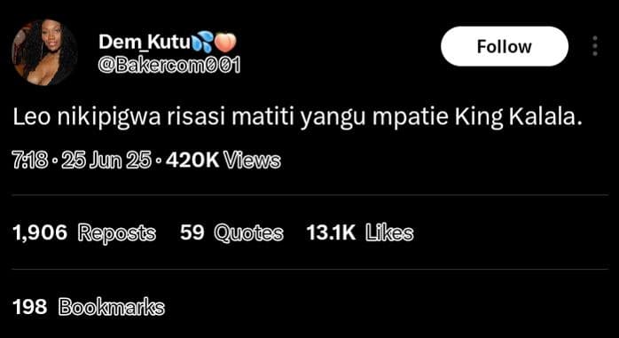 Dem_kutu bakencom0oí follow leo nikipigwa risasi matiti yangu mpatie king kalala