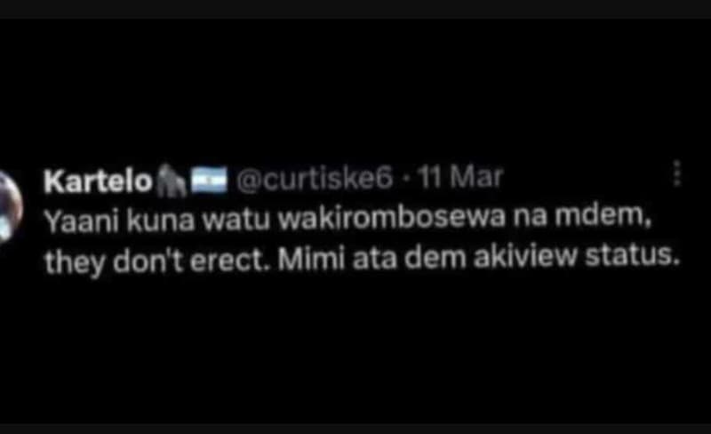 Kartelo curtiske6 . 11 mar yaani kuna watu wakirombosewa na mdem, they don't ere