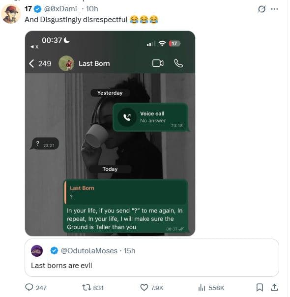 Oxdami_ 1oh and disgustingly disrespectful 0037 l 249 last born 0 yesterday voic