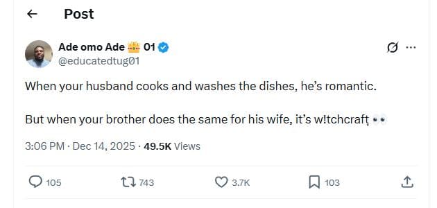 Post ade omo ade educatedtugo1 when your husband cooks and washes the dishes, he