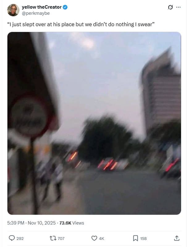 Yellow thecreator perkmaybe ijust slept over at his place but we didn't do nothi