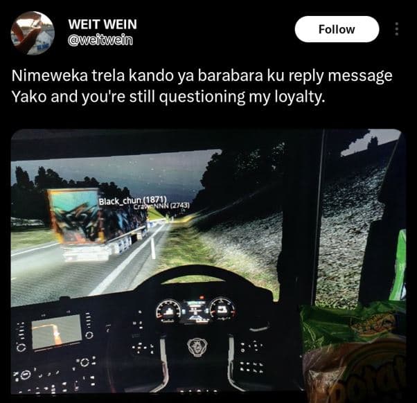 Weit wein weitwein follow nimeweka trela kando ya barabara ku reply message yako