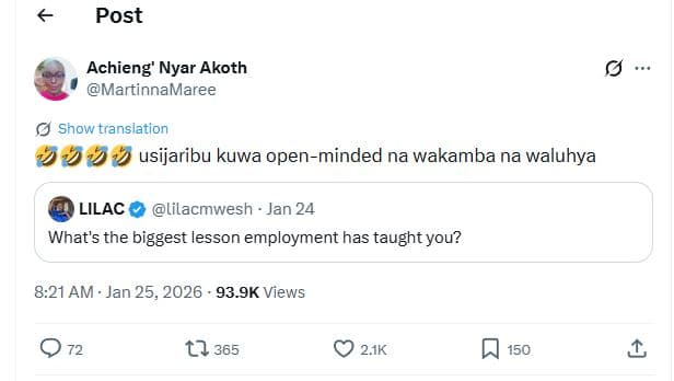 Post achieng' nyar akoth martinnamaree show translation usijaribu kuwa openminde