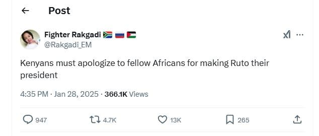 Post fighter rakgadi rakgadi_em kenyans must apologize to fellow africans for ma