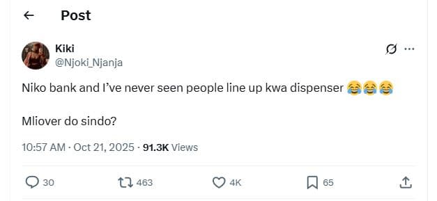 Post kiki njoki_njanja niko bank and lve never seen people line up kwa dispenser