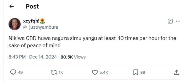 Post xcyfqh! _justnyambura nikiwa cbd huwa naguza simu yangu at least 10 times p