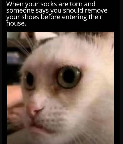 When your socks are torn and someone says you should remove youseh shoes before