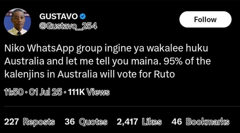 Gustavo gustavo 254 follow niko whatsapp group ingine ya wakalee huku australia