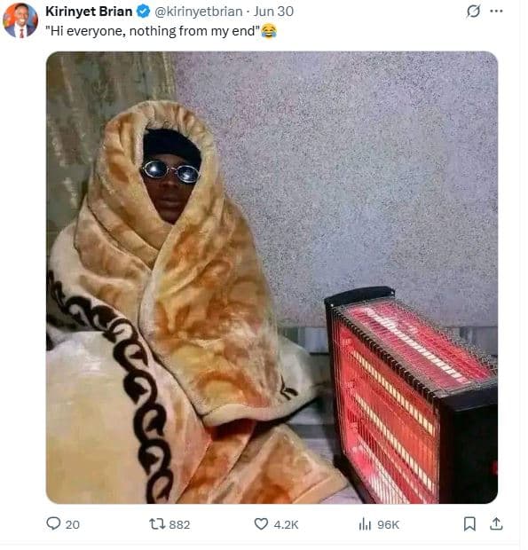 Kirinyet brian kirinyetbrian jun 30 hi everyone, nothing from my end t2 882 4.2k