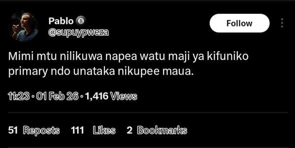 Pablo supuypweza follow mimi mtu nilikuwa napea watu maji ya kifuniko primary nd