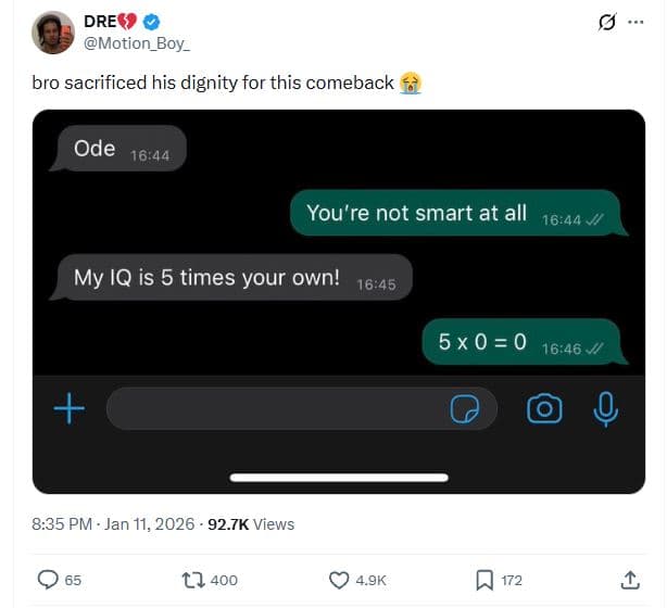 Dre motion boy _ bro sacrificed his dignity for this comeback ode 16,44 you're n